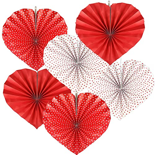Reofrey 6 Stücke Papier Fächer Herz Dekoration, Papierfächer Valentinstag Dekorationen, Für Valentinstag Deko Geburtstag Hochzeit Heiratsantrag Karneval Zuhause Party Lieferungen