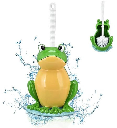plplaaoo Toilettenbürste in Froschform, WC-Bürste mit belüftetem Trockenhalter, flexibler WC-Bürstenkopf mit Silikonborsten, kompakte Größe für Aufbewahrung und Organisation