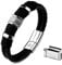 LIVLOKO Mens Bracelet Leather Black Multi-Layer Bracelet for Men Magnetic Clasp Rope Wristband Mens Gift for Boyfriend (Medium to Large 20-22cm, K. Leather Black Silver Bangle)