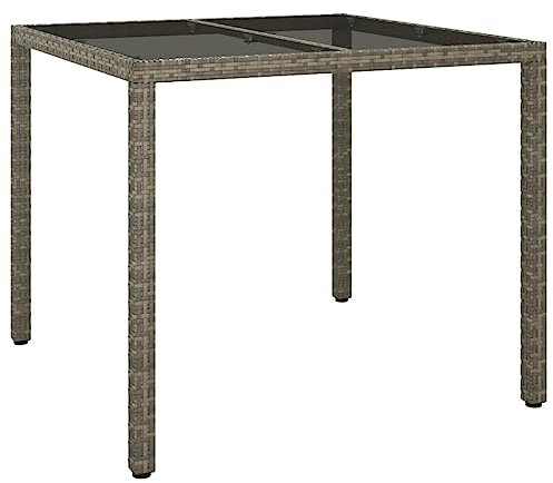 vidaXL Gartentisch 90x90x75 cm Gehärtetes Glas Poly Rattan Grau