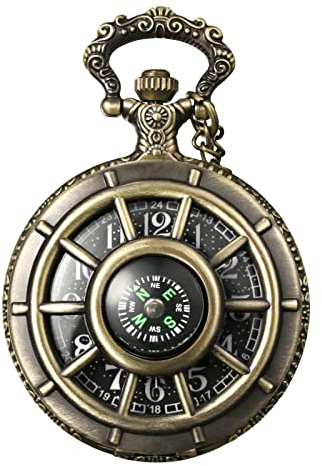 MORFONG Ruder Design Taschenuhr Quartz Herren Bronze Taschenuhren Für Männer Frauen Kinder Geburtstags Weihnachten Geschenk mit Kasten & Halskette