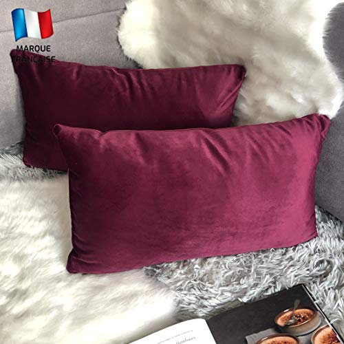 Douceur De Plumes 2er Set Kissenbezug Pflaume Burgunder Samt 40x80 cm Einfacher, weicher und moderner rechteckiger Kissenbezug für Wohnzimmer Skandinavisches lila, lila Sofa (2 Pflaumen)