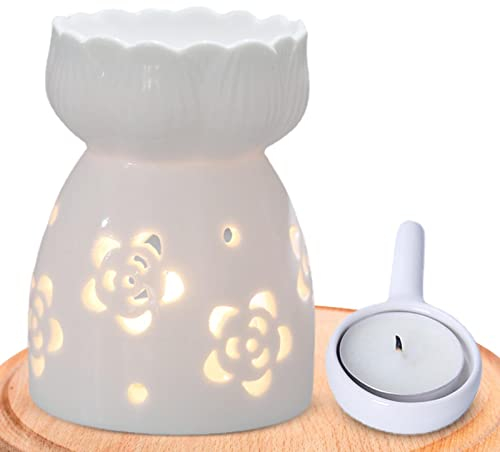 Duftlampe Keramik - Duftlampe Mit Kerzenhalter, Nachtduftlampe Keramik Essenz Ölbrenner Vintage Keramik Essenz Ölbrenner Kerze Weihrauch Aromatherapie Herd - Blumen Muster