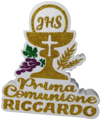 SCULTURA CALICE PRIMA COMUNIONE CENTROTAVOLA SCRITTA DA PERSONALIZZARE CON NOME IN POLISTIROLO 38 x 35 x 5 cm. ORO RD