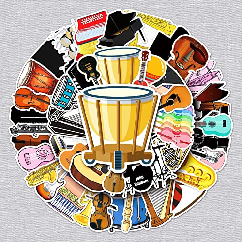 Musikinstrumente Aufkleber Musical Instrument Sticker Set 50 Stücke Niedlich Deko für Auto Laptop Skateboard Fahrrad Moped Motorrad Fahrrad Computer,Geeignet für Erwachsene Kinder