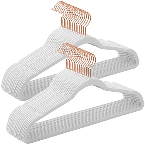 SONGMICS Kleiderbügel Samt, 30er Set, Weiß-Roségold CRF026W30
