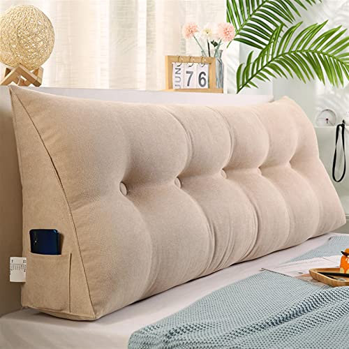 UIHECTA Cuscino A Cuneo Triangolare Cuscino da Lettura Testiera Schienale Testiera Removibile Cuscino Lombare A Cuneo Sostegno Posizionamento Bolster per Camera Divano Letto,Beige,L80×W20×H50cm