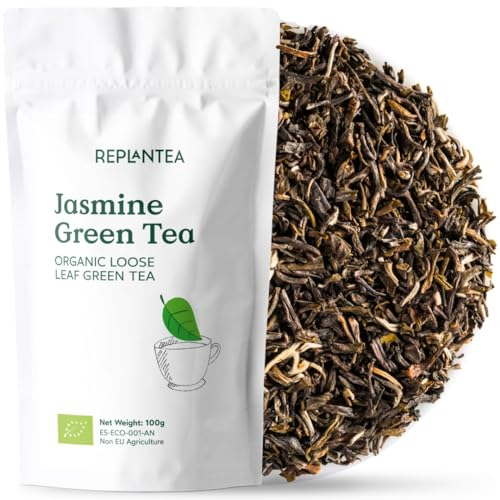 TE VERDE JAZMÍN 100% ORGÁNICO 100g (50 Tazas) | TE JAZMÍN GRANEL BIO de China en Hojas Enteras REPLANTEA