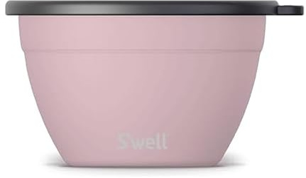 S’well Stainless Steel 64oz Salad Bowl Kit, Pink Topaz Color, Comes with 2oz Mini Canister and Removable Tray for Organization, Leakproof and Dishwasher Safe
