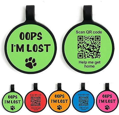 QR Code Dog Tags ID Tags for Dogs Pet Dog Name Tag Silent Silicone Dog ID Tag Cat ID Tag Pet Online Profile Scan QR Receive Instant Pet Location Alert Email (Green Round)
