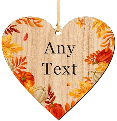 EDSG Personalised Fall Autumn Decorations Wooden Autumn Decor Heart Sign Gifts Maple Autumn Home Decor Fall Gifts Rustic Farmhouse Hanging Wall Sign Plaques for Thanksgiving Decorations(Design 1)