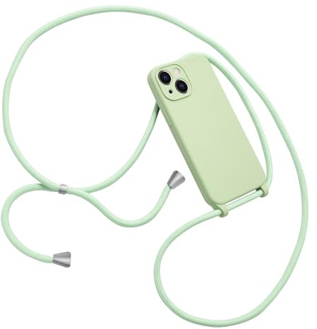 Emlivi Mobile Phone Lanyard Case for iPhone 12 Mini, Necklace Mobile Phone Case with Cord for Hanging, Soft Silicone Shoulder Strap, TPU Cover with Strap, Chain Case for iPhone 12 Mini, Mint Green