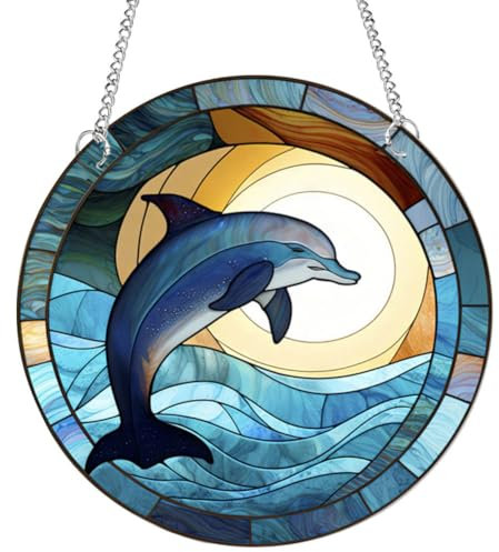 Delfin-Acryl-Fensterdekoration, gebeizter Delfin-Sonnenfänger für Fenster, Terrasse, Wand, Haus und Garten
