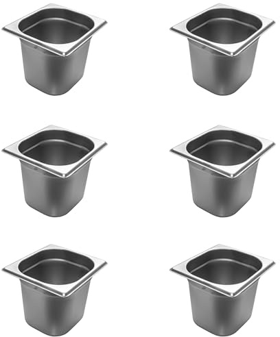 AcMax Gastronorm Lot de 6 récipients gastronormes GN 1/6 en acier inoxydable 2,4 l Profondeur 150 mm