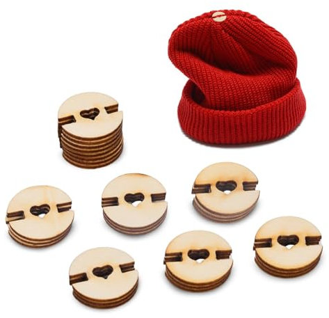 50 Stück Bommelknöpfe für Hüte, aus Holz Handgefertigte Knöpfe Abnehmbar Liebesknopf Kunstfell Pom-Pom-Halter Verschluss zum Stricken von Mützen Mützen DIY-Handwerk Dekoration