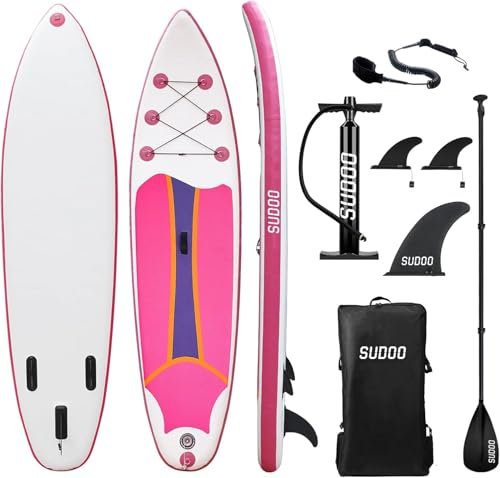 SUDOO Aufblasbare Stand Up Paddle Board 300x76x15cm Aufblasbares SUP Board für Stand-Up Paddling Mit Board, Verstellbare Paddel, Pumpe, Rucksack, Leine, 3 Finnen, Rutschfestes Deckpad, Reperaturset