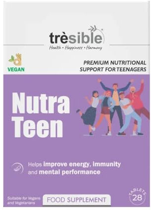 Tresible Teen Vitamins for Teenagers Boys and Girls 12-18 Years (1 Month Supply) - 25 Essential Multivitamins Vegetarian Tablets with Iron, Zinc, Folic Acid and Omega 3 - Unflavoured Teen Boy Vitamins