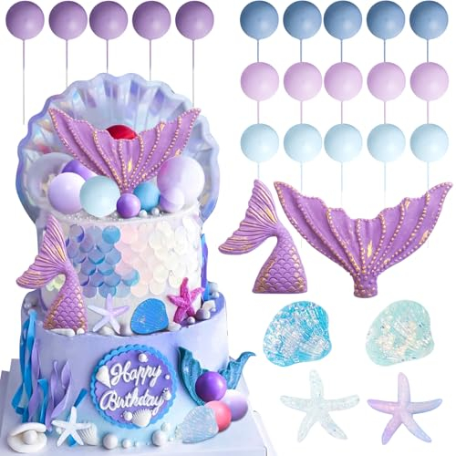 Meerjungfrau Torten Deko, Meerjungfrau Kuchendeko Cake Toppers, Tortendeko Tiere Kuchendeko Geburtstag Meerjungfrau für Geburtstag Party Kinder Mädchen Baby Shower