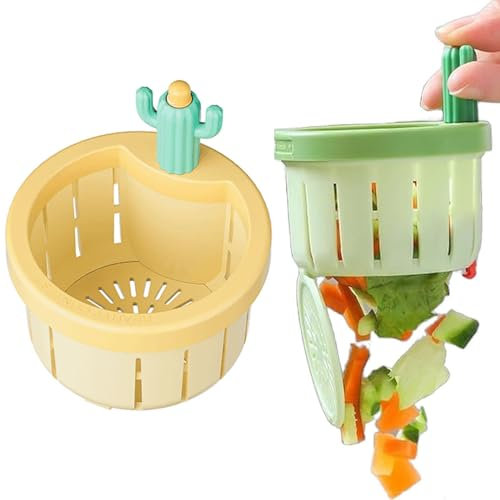 Changtai Cactus - Colador para fregadero de cocina con cesta de descarga automática de prensa, colador para el pelo, colador para el fregadero