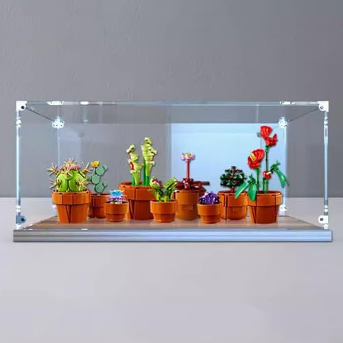 Caja expositora acrílica para mini plantas en maceta Lego 10329, caja de exhibición transparente a prueba de polvo, compatible con kit de construcción Lego 10329 (modelo no incluido) (color nogal)