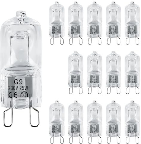 Hengxinchen Pack De 14 Ampoule G9 230v 25w, Ampoule HalogèNe 3000 Heures, Ampoule Four 2700k Pour L'éClairage IntéRieur ExtéRieur Pour Appliques Plafonniers Chandeliers