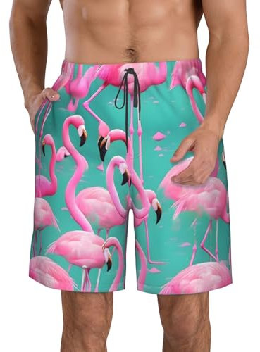 SSGVLPTO Joli short de plage à séchage rapide pour homme imprimé flamants roses, blanc, Large