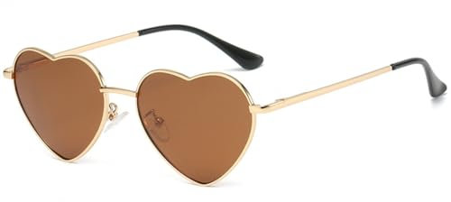 QVKUUT Vintage Herz Sonnenbrille Damen Polarisierte, Festival Herzform Sonnenbrille(Gold/Braun)