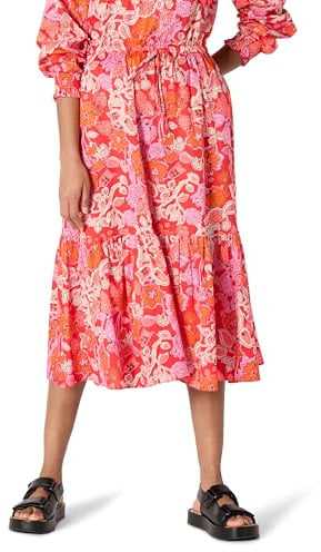 Amazon Essentials Femme Jupe Mi-Longue Trapèze Étagée, Taille Mi-Haute, en Satin de Coton (Haut Vendu Séparément)