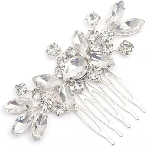 TEOZBLU Braut Hochzeit Haarkamm Kristall Haarschmuck, Blume Braut Kopfschmuck Perlen Haarklammern Haarschmuck für Frauen und Mädchen