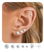 ZHESHY 5 Paar Silber Gold Ohrstecker Damen 14K Gold Hypoallergen Ohrringe Stecker mit Zirkonia Medizinische Klein Stapelbar Wasserfest Ohrringe Set Mehrere Piercings für Frauen Mädchen 3MM-7MM
