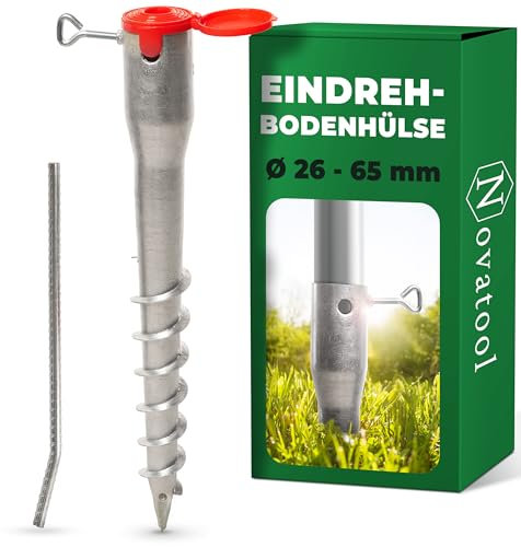 Novatool Eindrehbodenhülsen-Set für Rohre mit Ø 26-65 mm, Bodenhülse Sonnenschirm Pfostenträger Einschraubhülse Boden Schraubhülse, Alternativ zu Bodeneinschlaghülse Einschlagbodenhülse