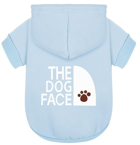 Paiaite Sweat à capuche bleu clair chaud et élégant pour chihuahua, sweat à imprimé « The Dog Face », vêtements pour animaux, manteau tout-en-un, parfait pour l'hiver et les fraîches nuits d'été, XXL