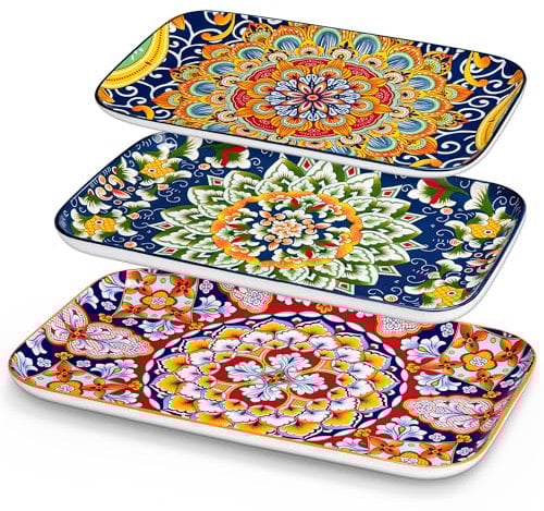 vancasso SIMI02 Serving Platter, 16/14/12 in Large Porcelain Serving Dishes, 3-Piece Rectangle Serving Plates, Easy-Clean Sushi Platters for Party, Dishwasher and Microwave Safe