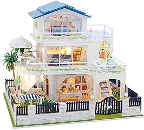 IUBGFTO Kit di mobili in Miniatura in Legno per casa delle Bambole Fai-da-Te Mini Serra con LED I Migliori Regali di Compleanno