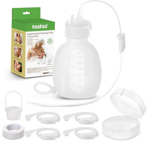 haakaa Supplemental Feeding Tube & Pouch Set,Baby Supplemental Nursing System,SNS Breastfeeding System,Food Grade Silicone
