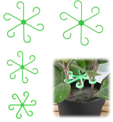 4 PCS Plant Supports for Indoor Plants, 4 Sizes Climbing Houseplant Stem Support Stakes, Reusable Plastic Stem Holders for Climbing Plants Thriving Growth for Thriving Growth Accessories (Green)
