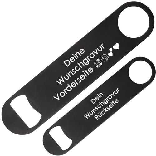Flaschenöffner mit Gravur | Edelestahl | Personalisierter Flaschenöffner | Geschenkidee | Werbegeschenke | Lasergravur Wunschtext | Gastornomie (1, Schwarz)