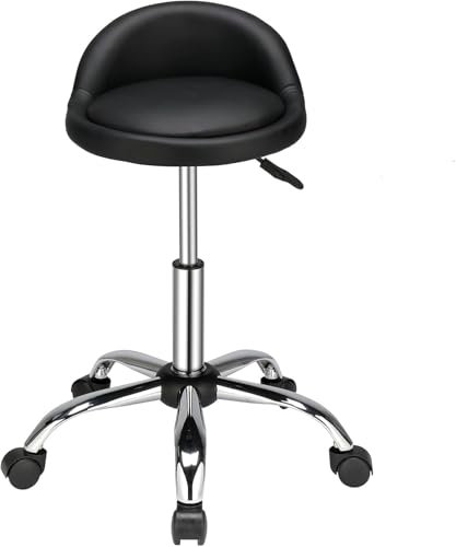 TactFire Rollhocker Arbeitshocker Drehhocker Höhenverstellbar 360° Drehbar Bürohocker Drehhocker 46-61cm für Büro Salon Massage Spa (1, Pentagramm - Schwarz)