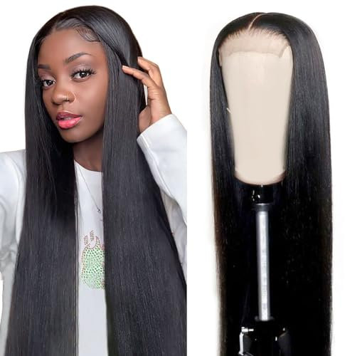AiPliantfis Echthaar Perücke Damen Glueless Wig Human Hair Wig Straight Perücke Damen Echthaar Natural Black 4x1 Lace Natural Hairline with Baby Hair Minimal Smell 12 Zoll
