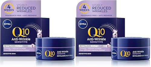 NIVEA Q10 Anti-Wrinkle Sensitive Revitalising Night Cream (50ml), Face Cream with Pure Skin Identical Q10 and Liquorice Extract, Sensitive Skin Cream (Pack of 2)