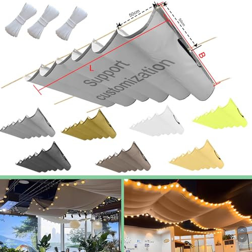 Flei Tenda da sole retrattile, regolabile, impermeabile, pergolato, resistente ai raggi UV, utilizzabile su terrazze, giardino, 50 x 200 cm (larghezza x lunghezza), grigio chiaro