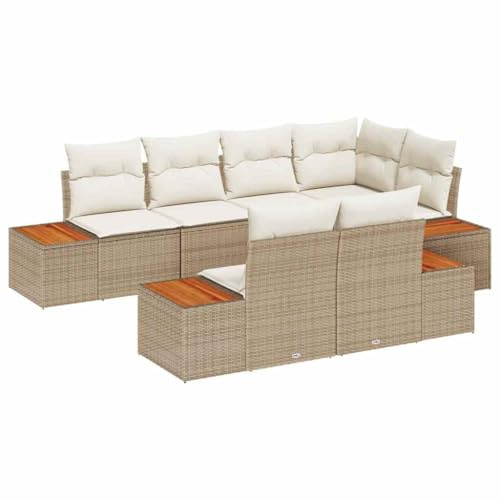 vidaXL Gartensofa-Set 7 STK. 7-Sitzanzahl Beige und Creme Polyrattan