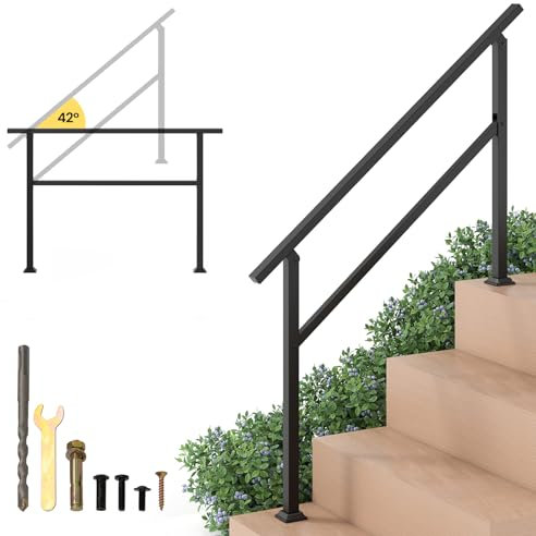 COSTWAY Main Courante pour Escalier Extérieure en Métal, Rampe d'Escalier Compatible avec les Marches Réglage d'Angle Flexible, Kit d'Installation pour Terrasse, Porche et Entrée (138 cm)