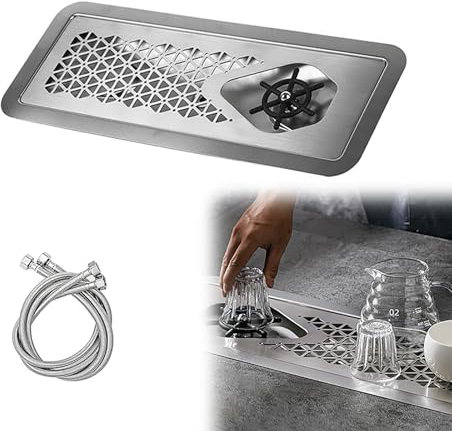 Dispositivo de descarga automática for fregaderos, enjuagadora de jarra a presión integrada, enjuagadora de vidrio de acero inoxidable for encimeras, lavavasos automáticos for fregaderos de vidrio, he