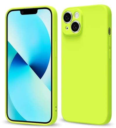 Svaove for iPhone 13 Phone Case Liquid Silicone, Thin Ultra Slim Minimalist Phone Cover, Girly Cute Plain Bright Solid Color Matte Soft Rubber Jelly Gel Plastic TPU Bumper, Fluorescent Neon Green