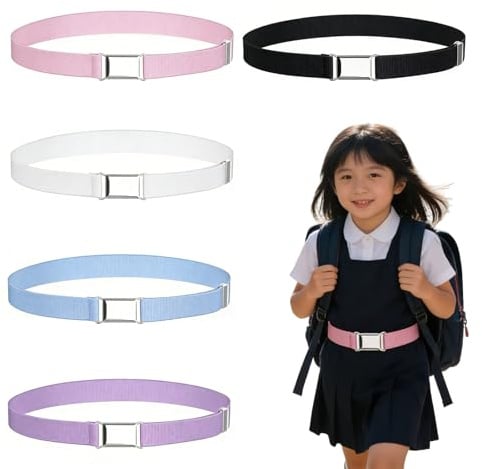 Pynzeka 4 Pièces Ceinture Élastique Enfant Ceinture Sans Boucle Ajustable pour Pantalons Uniforme Scolaire Garçons et Filles
