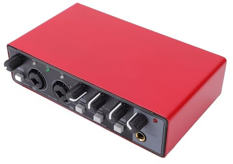Asixxsix USB-C-Audioschnittstelle, 24-Bit-192-kHz-Dual-TS-XLR-Eingangs-Mikrofonvorverstärker für PC-Aufnahmen, mit Dynamikbereich, Plug-and-Play für Musikstudio-Gitarren (Rot)