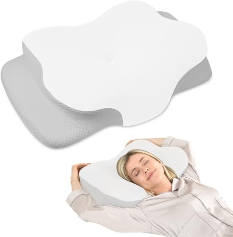 MULISOFT Oreiller Ergonomique Cervical, 2 en 1 Oreiller à Mémoire de Forme | Oreiller Cervical Coussin pour Dormeurs sur Le Côté, sur Le Dos et sur Le Ventre, 65 x 42 x 10,5 / 14,5 cm, P-104 Blanc