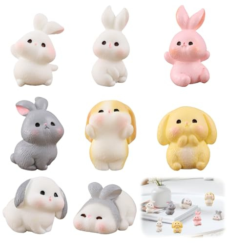 CutitiUU 8 PCS Rabbit Figures Toys Bunny Cake Topper,Miniature Rabbit Figure,Bunny Tiny Animals Miniature Rabbit for Easter Egg Fillers Garden Dollhouse Rabbit Fairy Garden Moss Landscape (8P)