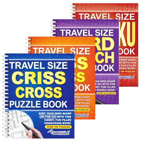 Sixstore A5 Spiralbindung, Reisegröße, Wortsuche, Kreuz- und Sudoku-Puzzle-Bücher, 4er-Set, Brain Teasers Travel Puzzles Book